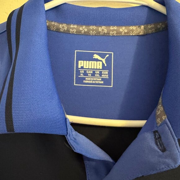 Puma Golf Polo Shirt Blue Black Striped Short Sleeve Size XL - Picture 2 of 3